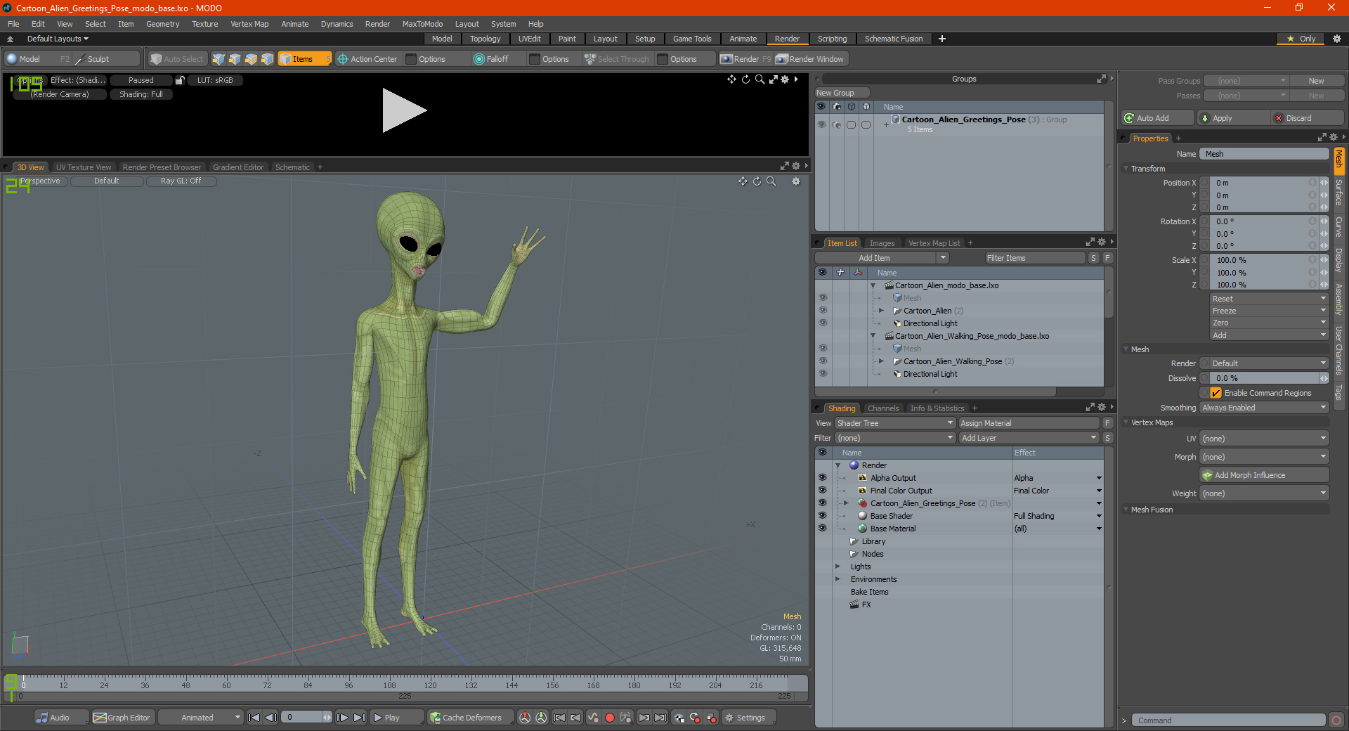 3D Cartoon Alien Greetings Pose model