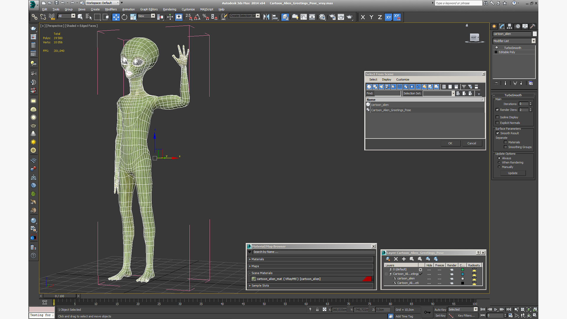 3D Cartoon Alien Greetings Pose model