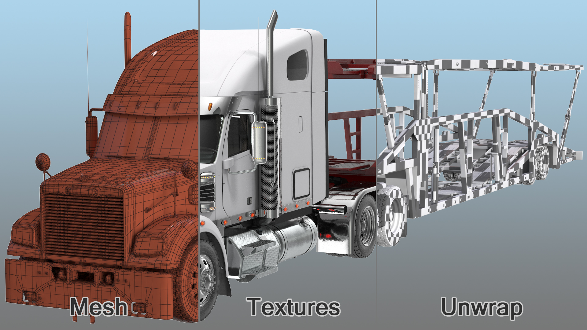 3D Freightliner 122SD with Hauler Trailer model