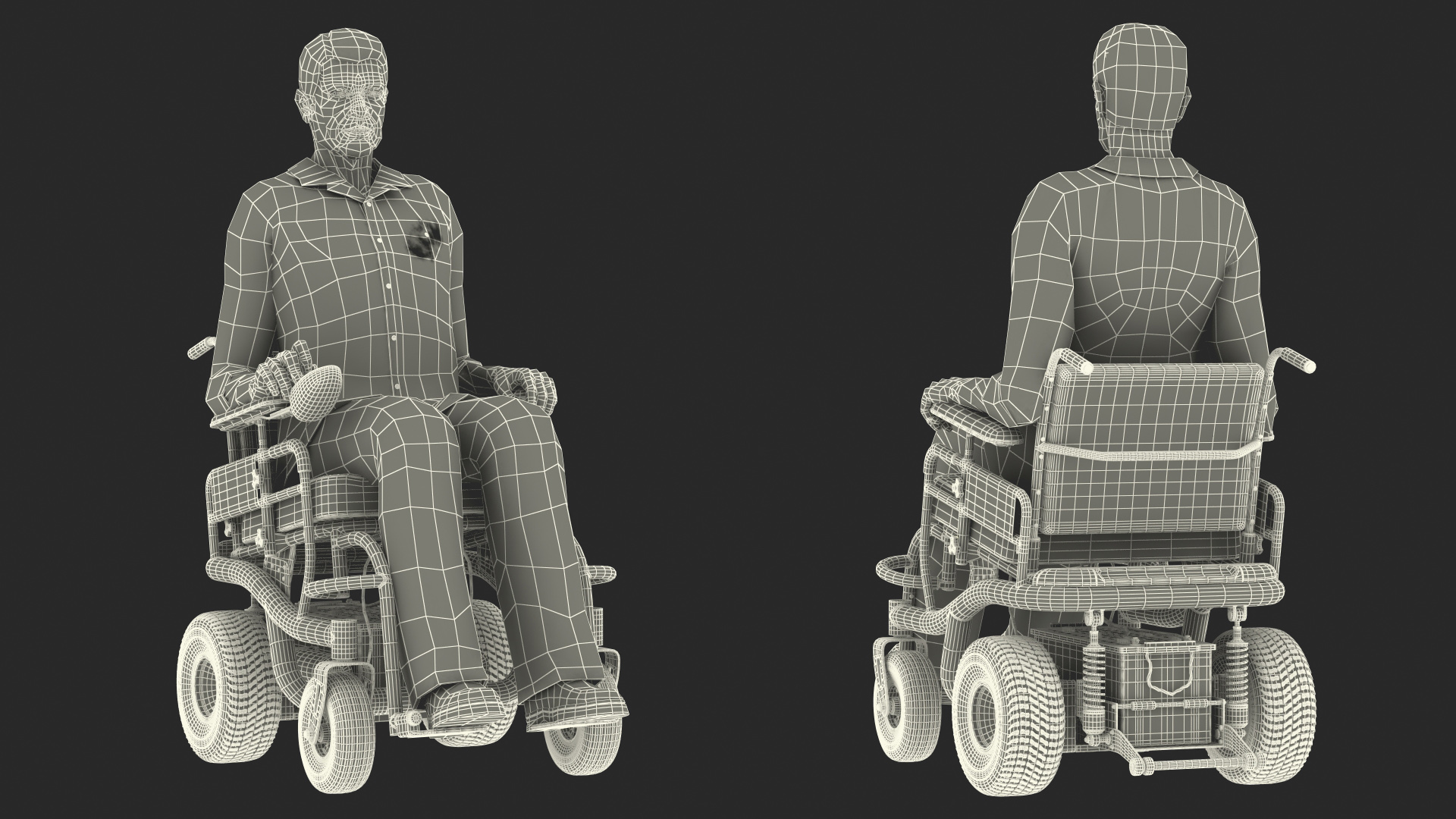 3D model Elderly Man Sitting in the Powered Wheelchair