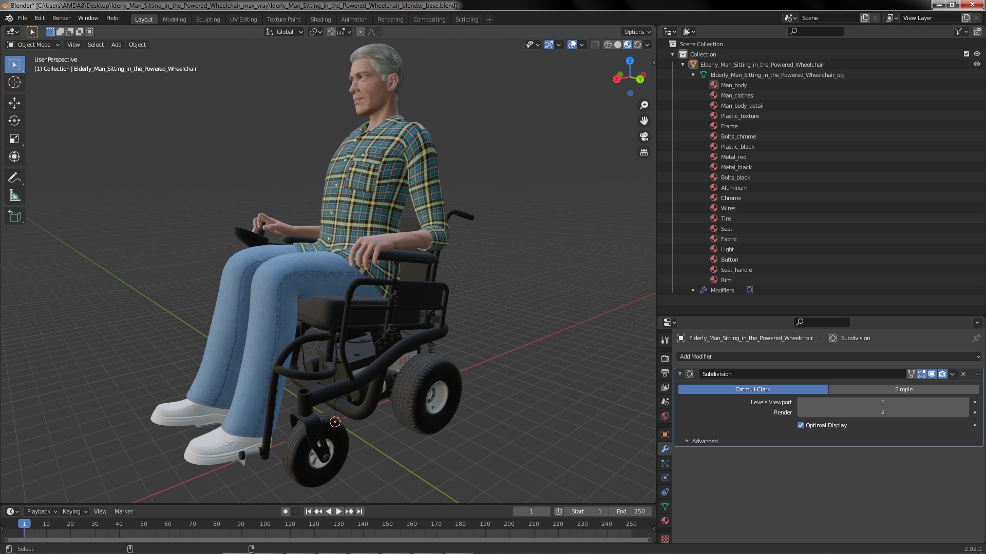 3D model Elderly Man Sitting in the Powered Wheelchair