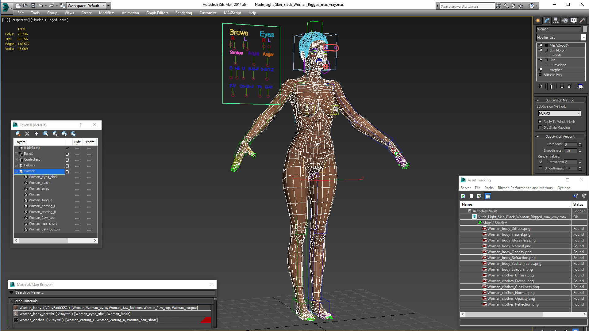 Nude Light Skin Black Woman Rigged 3D model