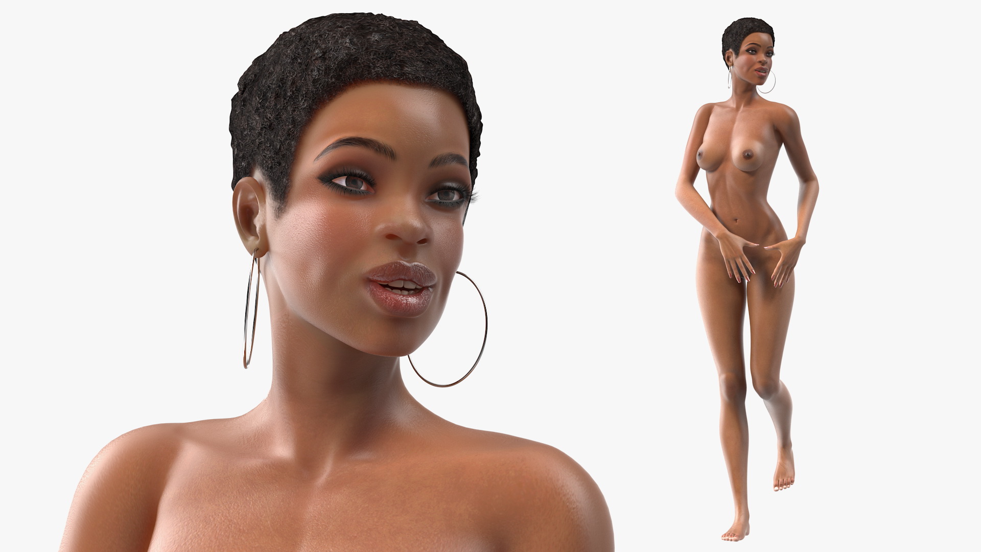 Nude Light Skin Black Woman Rigged 3D model