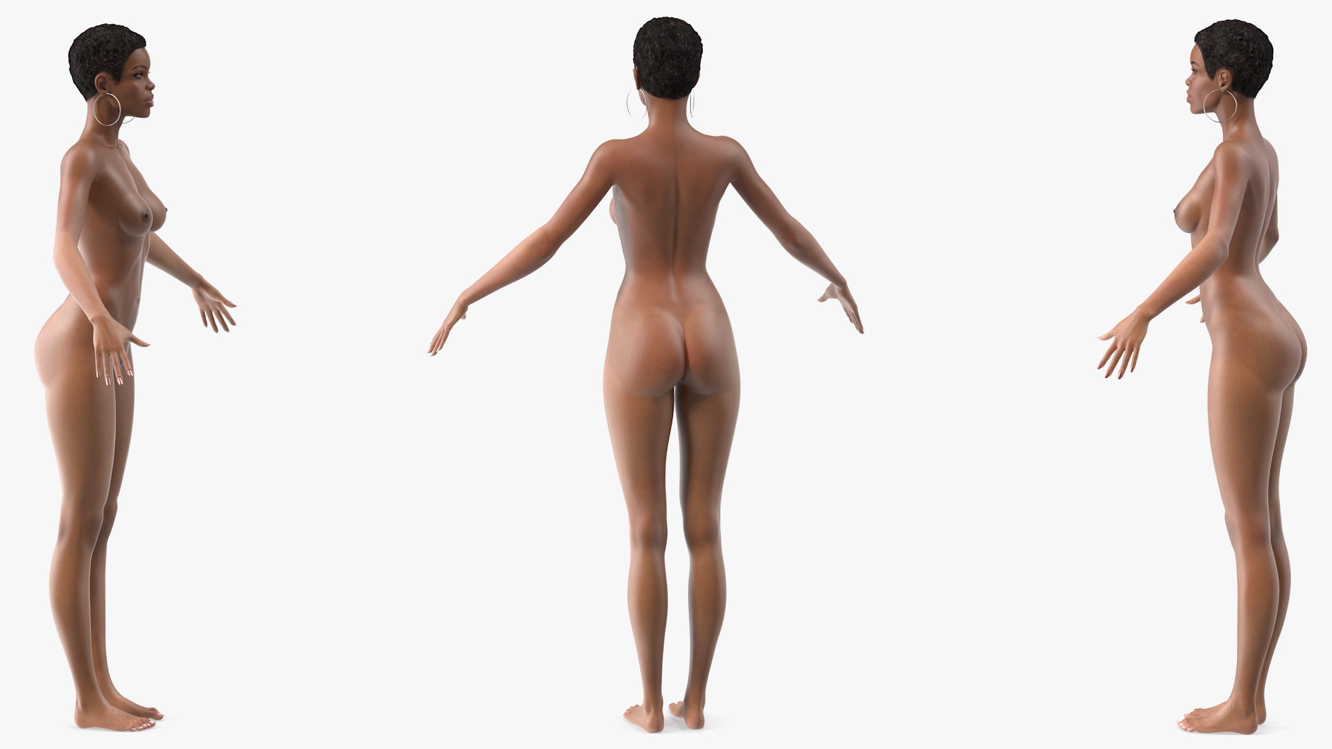 Nude Light Skin Black Woman Rigged 3D model