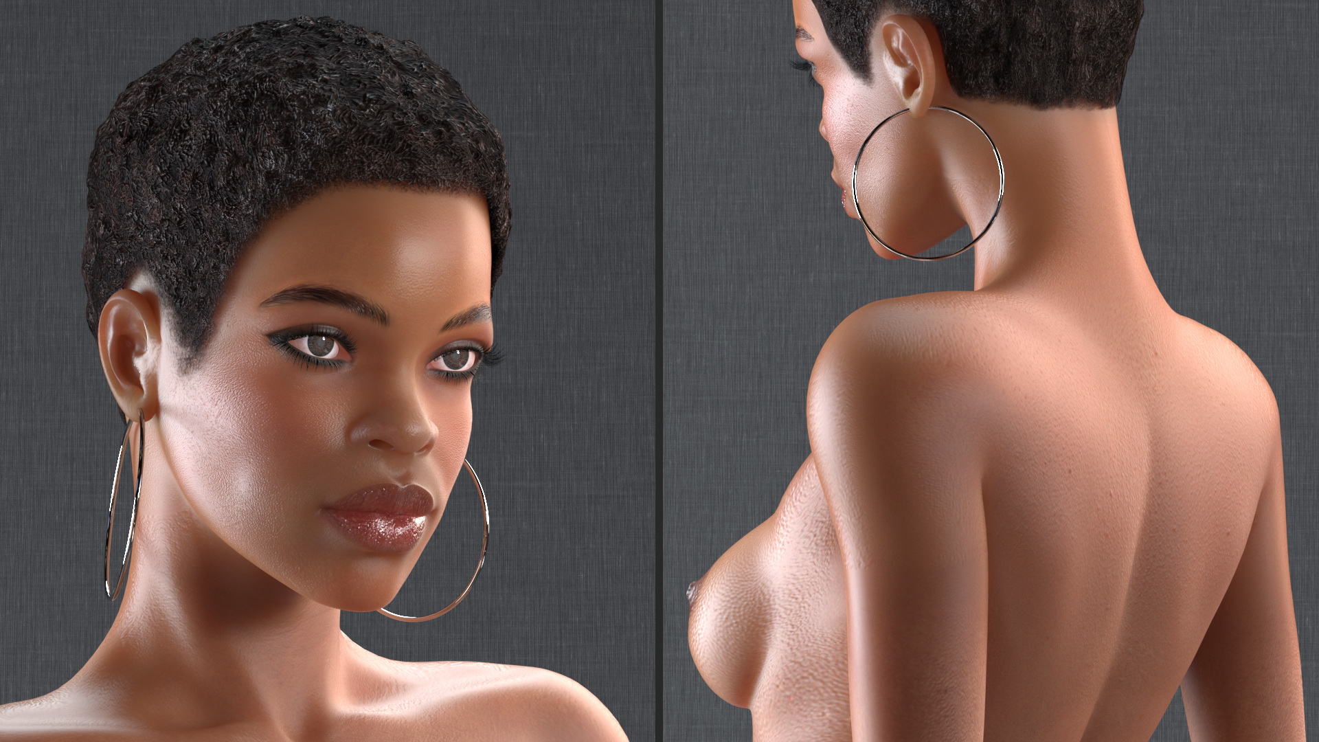 Nude Light Skin Black Woman Rigged 3D model