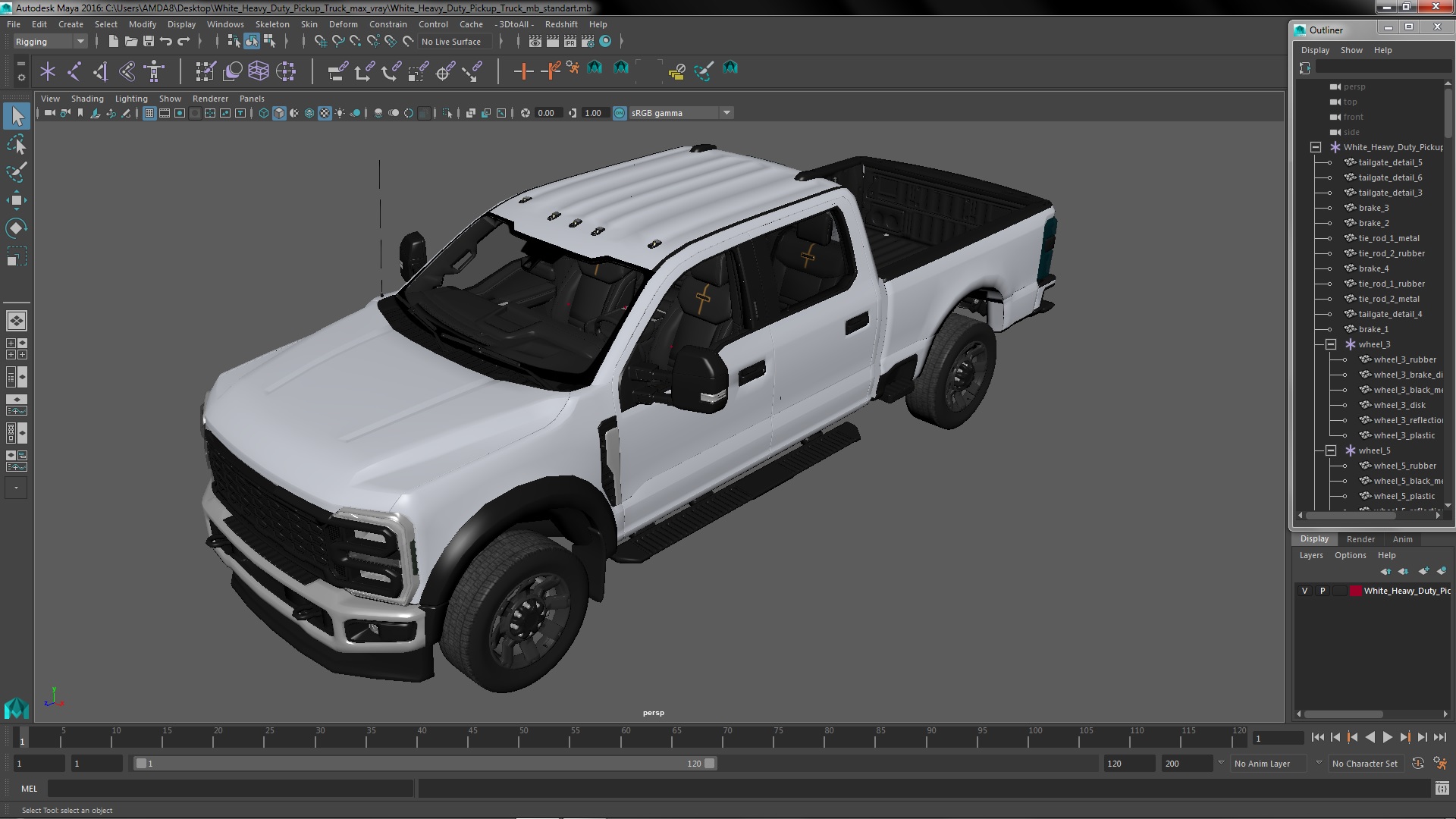 White Heavy Duty Pickup Truck 3D model