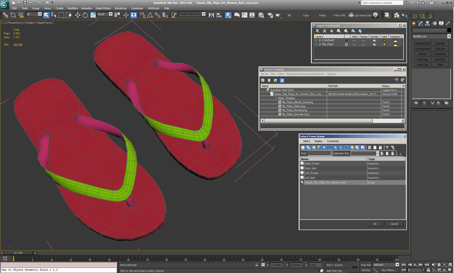 Classic Flip Flops for Women Red 3D