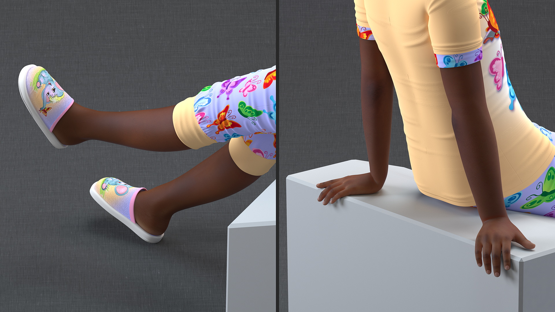 3D model Smiling Black Girl Child Pajamas Sitting