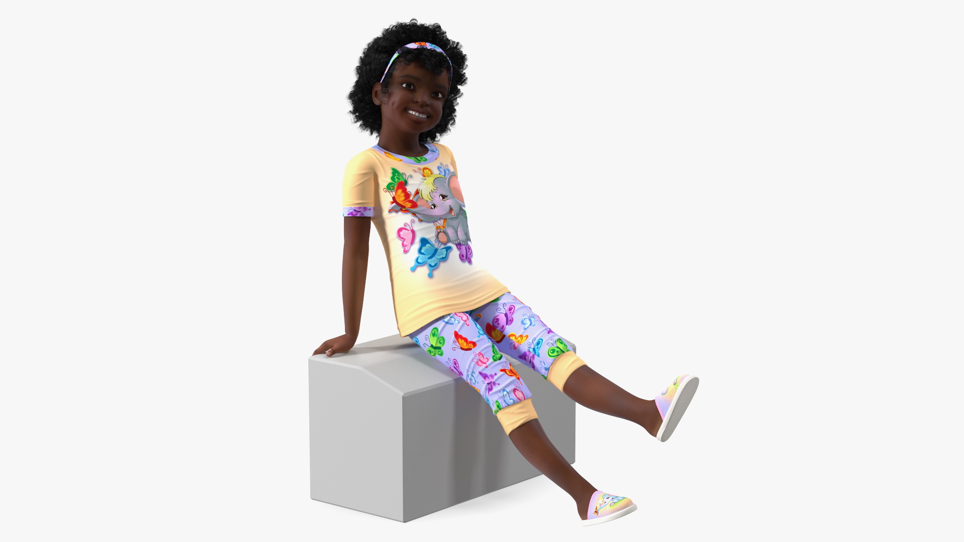3D model Smiling Black Girl Child Pajamas Sitting