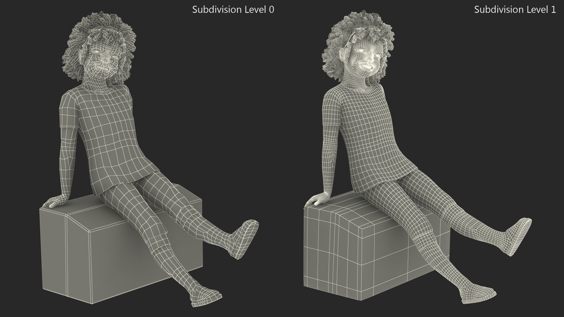 3D model Smiling Black Girl Child Pajamas Sitting