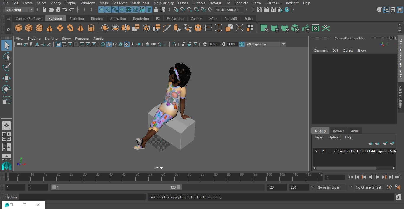 3D model Smiling Black Girl Child Pajamas Sitting