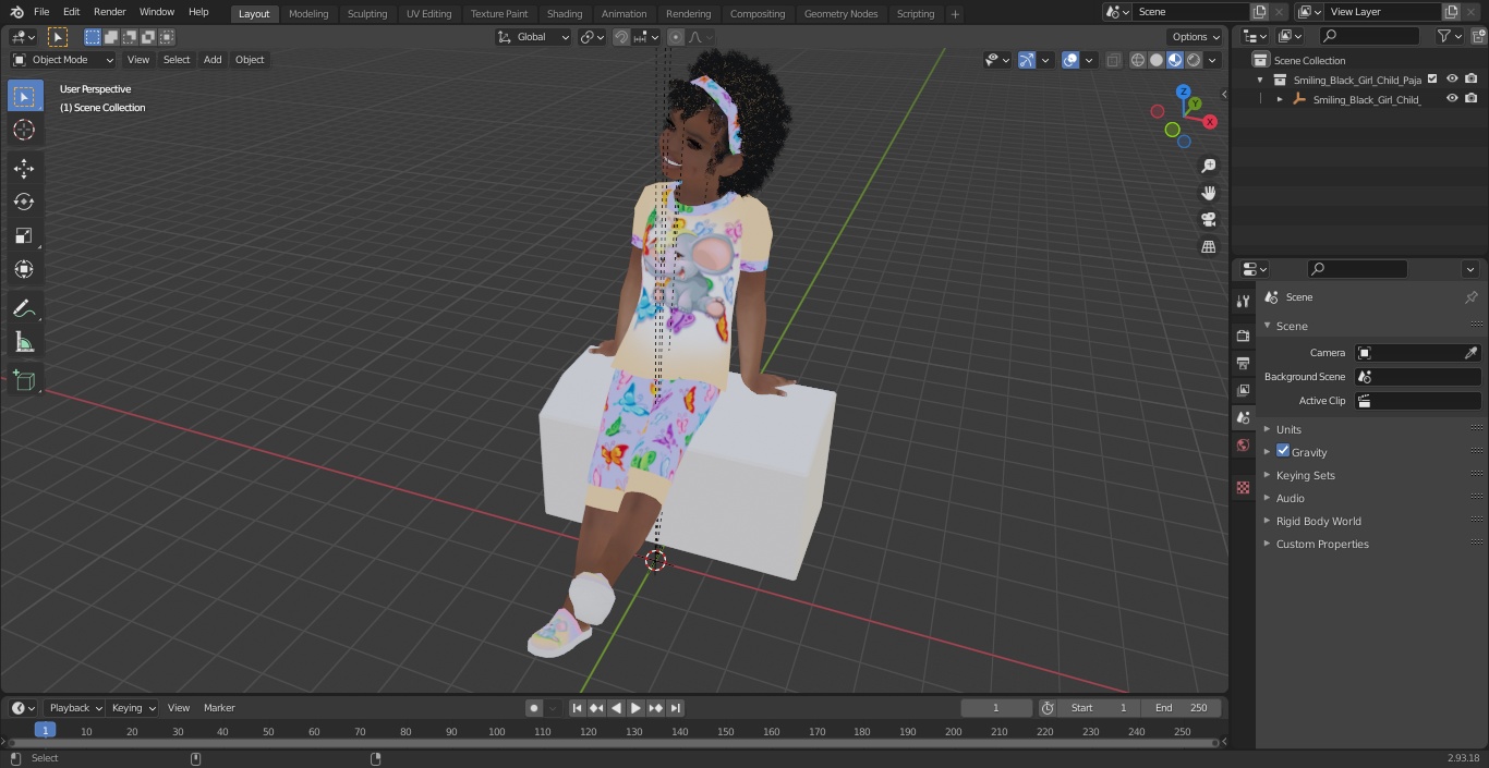 3D model Smiling Black Girl Child Pajamas Sitting