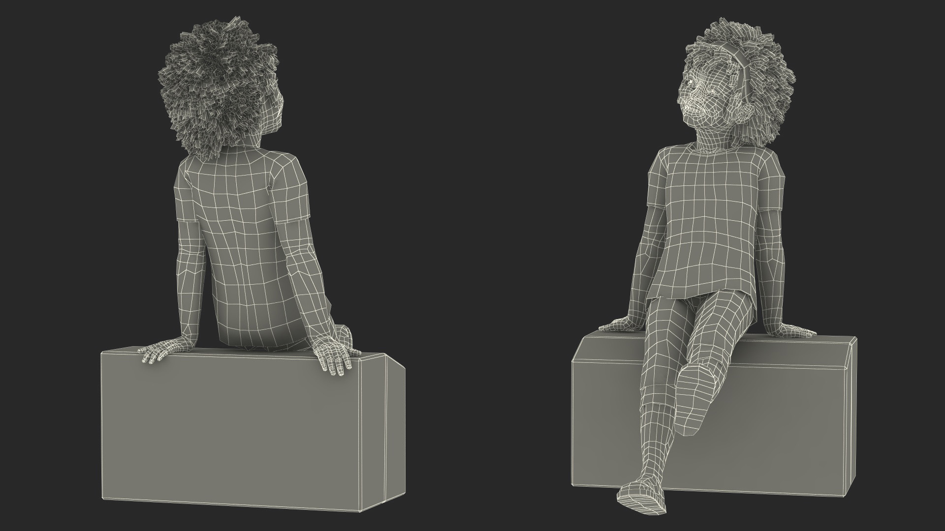 3D model Smiling Black Girl Child Pajamas Sitting