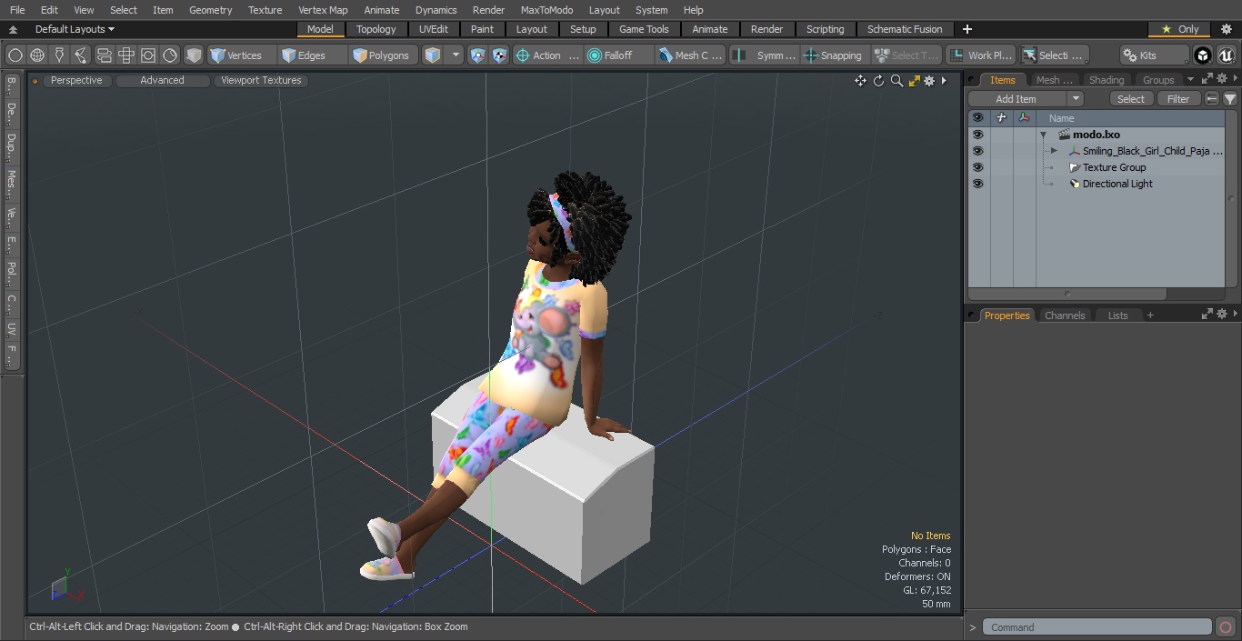 3D model Smiling Black Girl Child Pajamas Sitting