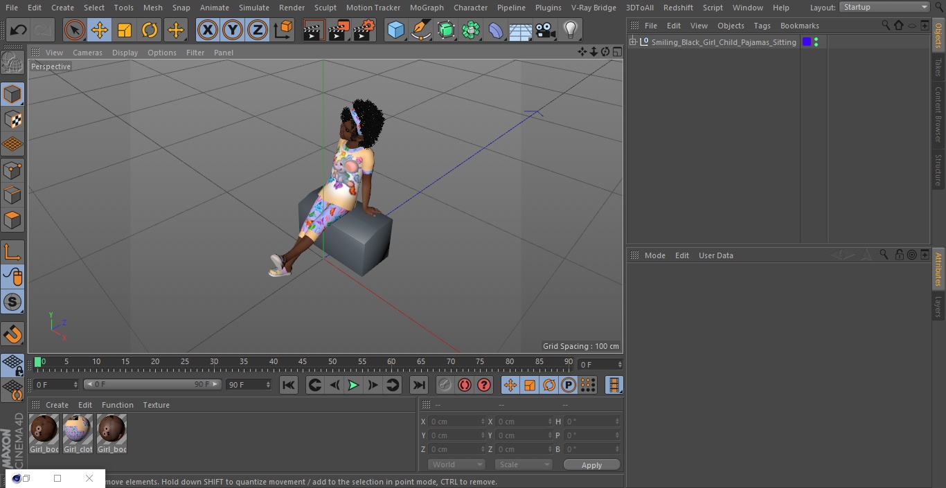 3D model Smiling Black Girl Child Pajamas Sitting