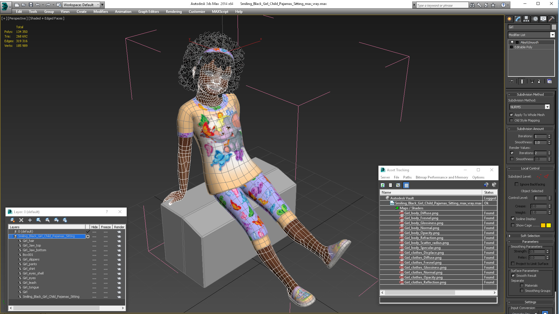 3D model Smiling Black Girl Child Pajamas Sitting