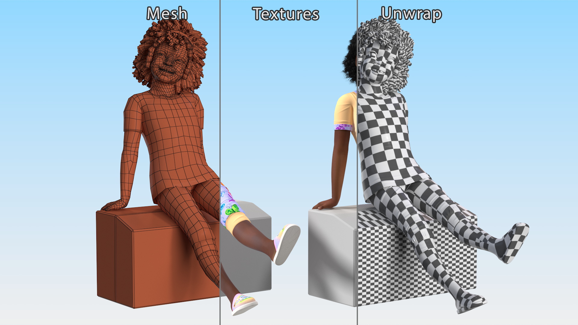 3D model Smiling Black Girl Child Pajamas Sitting