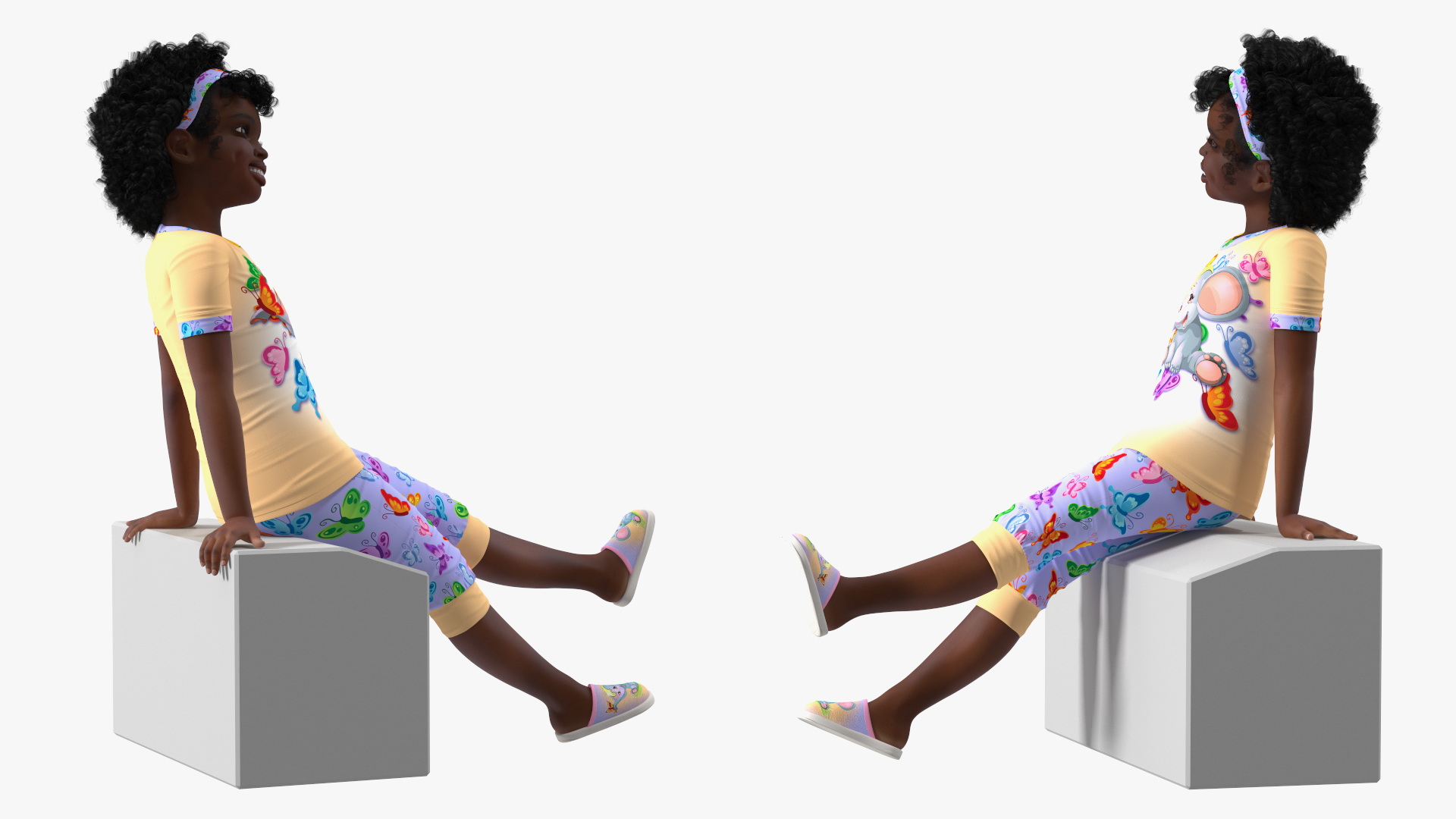 3D model Smiling Black Girl Child Pajamas Sitting