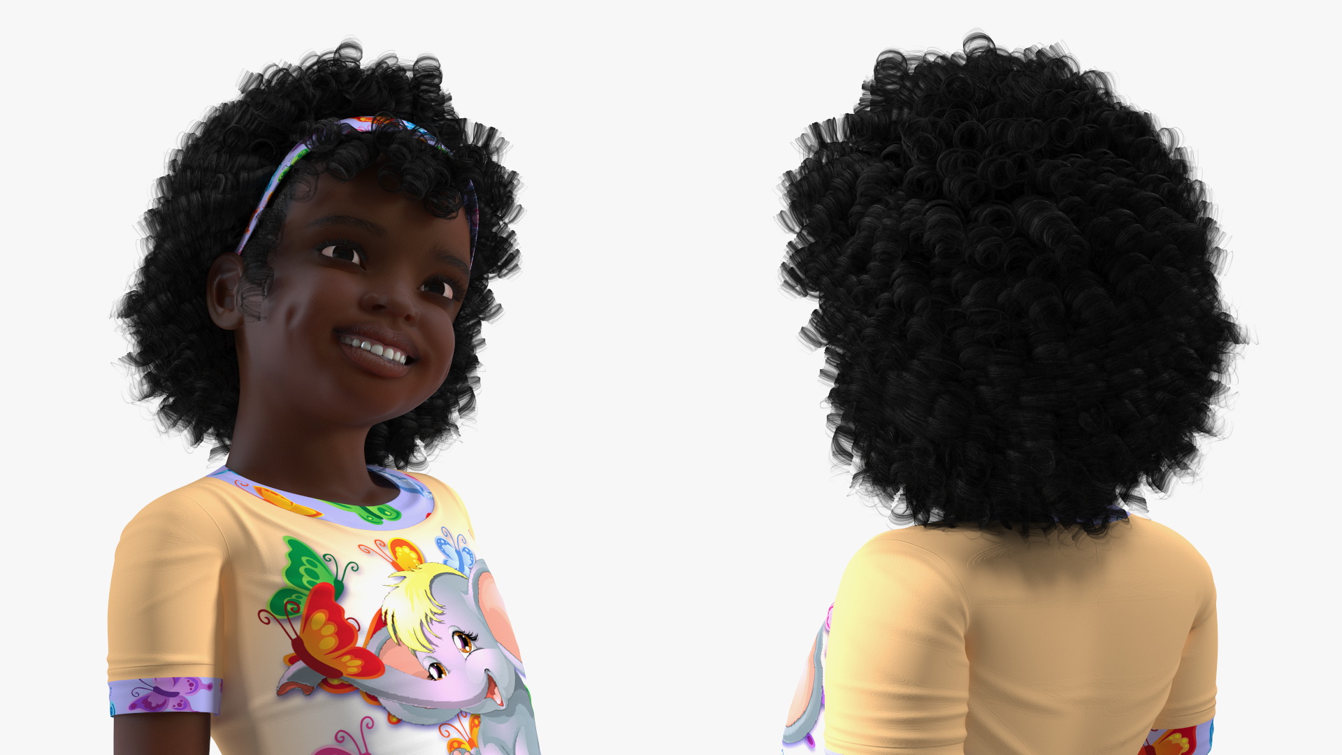 3D model Smiling Black Girl Child Pajamas Sitting
