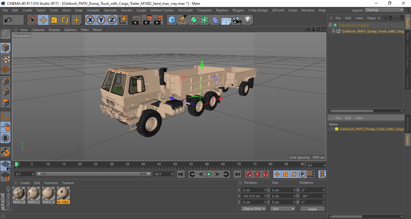 3D Oshkosh FMTV Dump Truck with Cargo Trailer M1082 Sand model