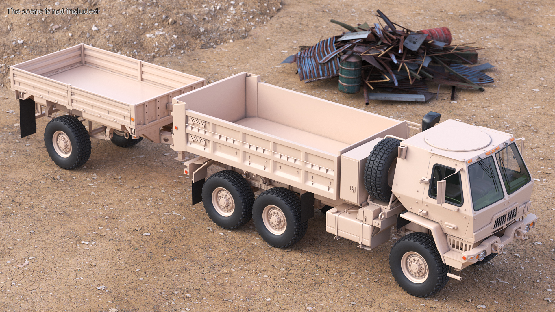 3D Oshkosh FMTV Dump Truck with Cargo Trailer M1082 Sand model
