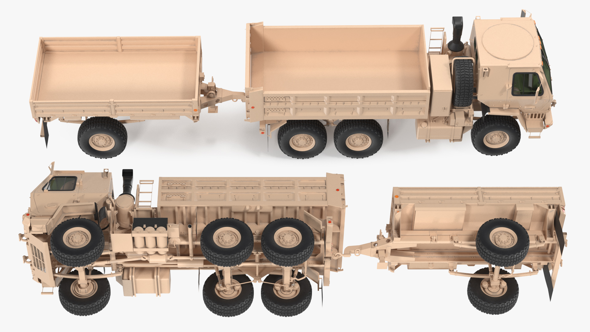 3D Oshkosh FMTV Dump Truck with Cargo Trailer M1082 Sand model