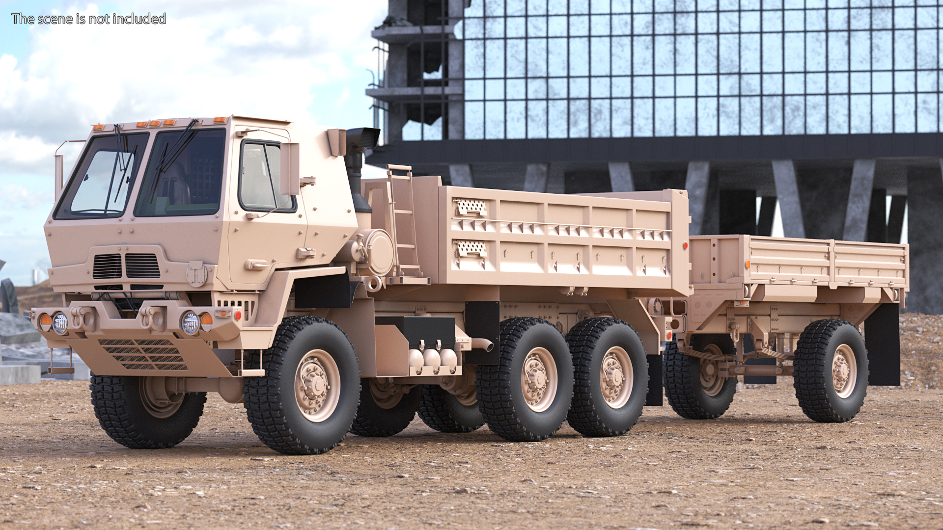 3D Oshkosh FMTV Dump Truck with Cargo Trailer M1082 Sand model
