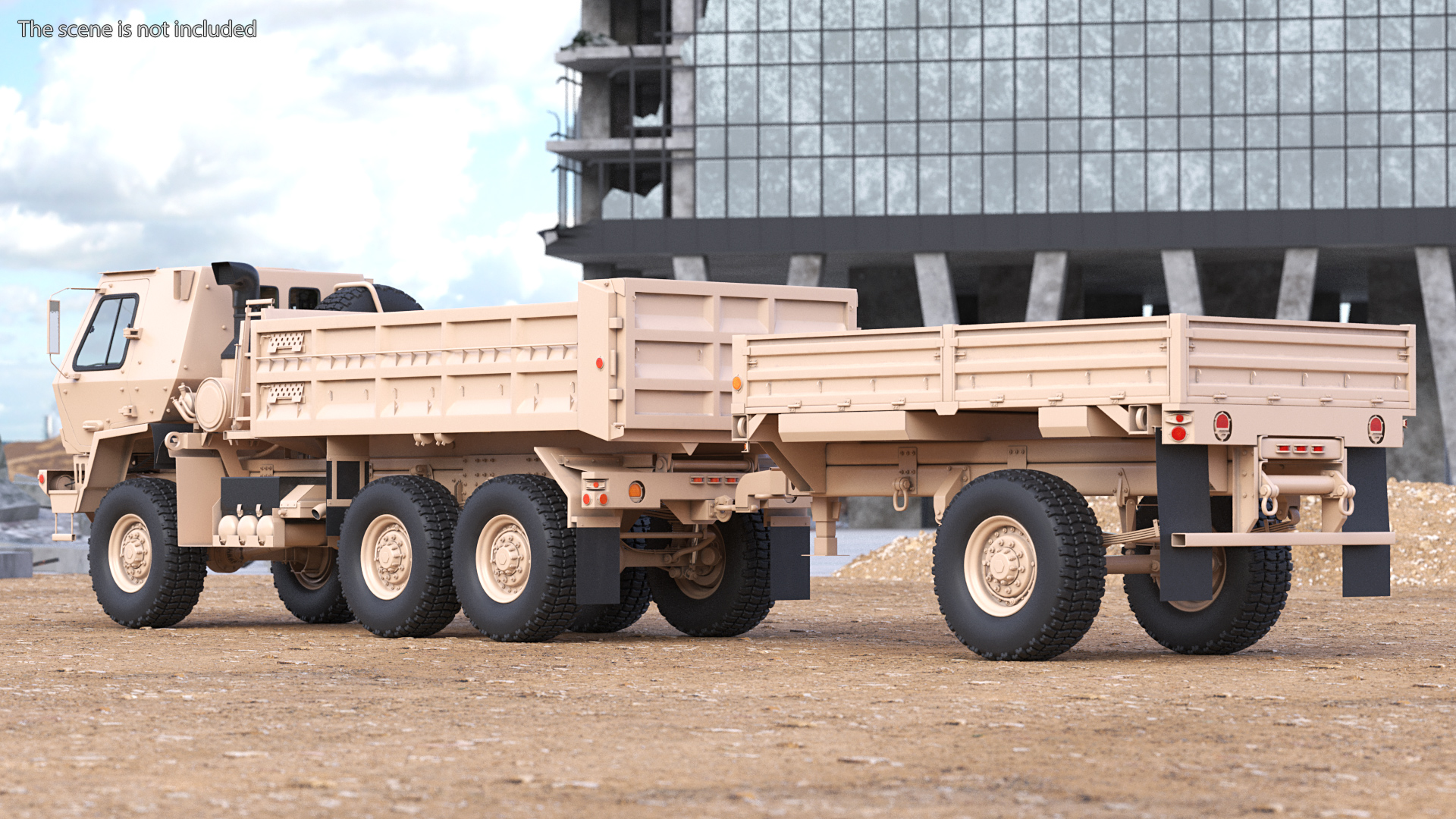 3D Oshkosh FMTV Dump Truck with Cargo Trailer M1082 Sand model