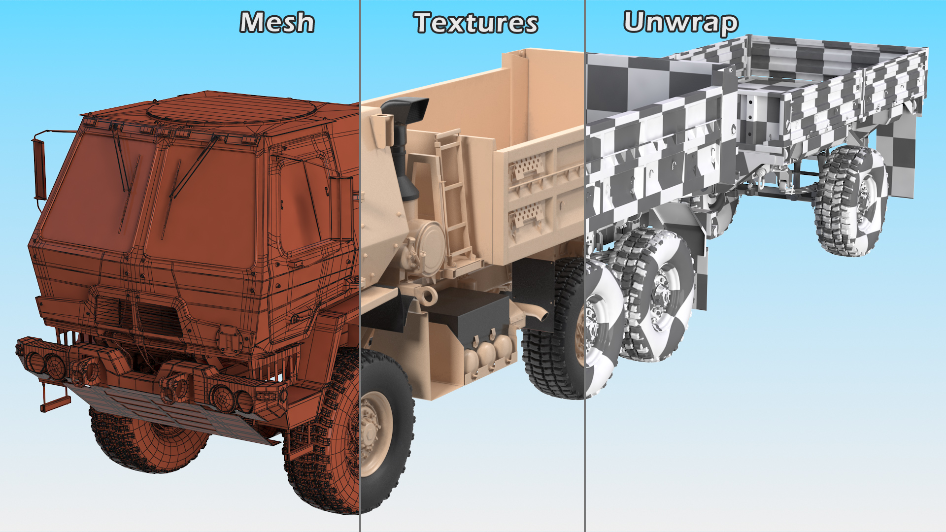3D Oshkosh FMTV Dump Truck with Cargo Trailer M1082 Sand model
