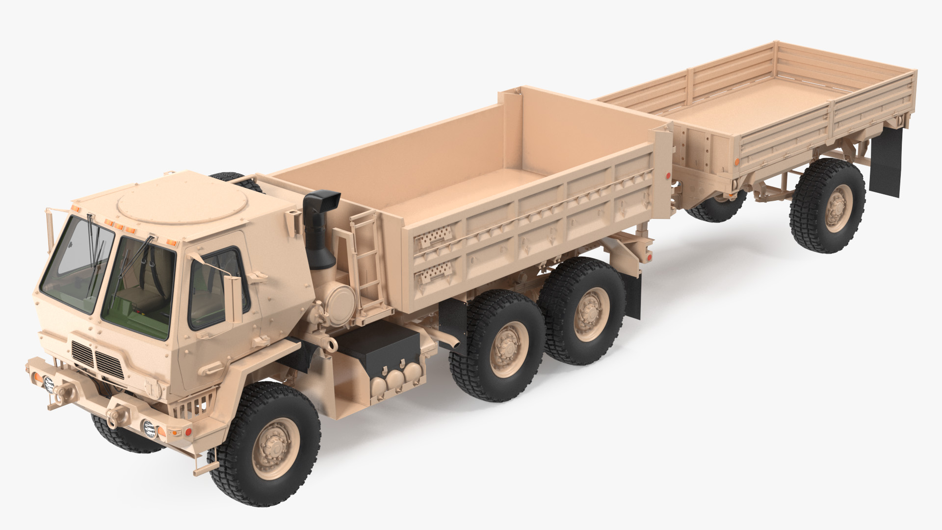 3D Oshkosh FMTV Dump Truck with Cargo Trailer M1082 Sand model