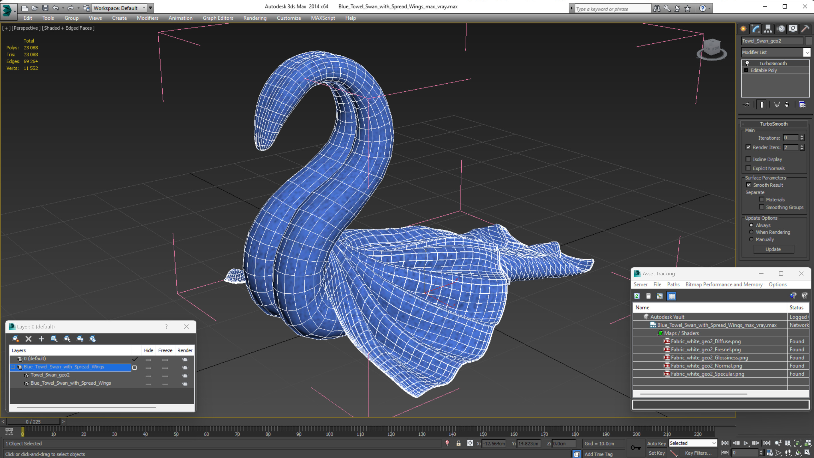 3D Blue Towel Swan with Spread Wings model
