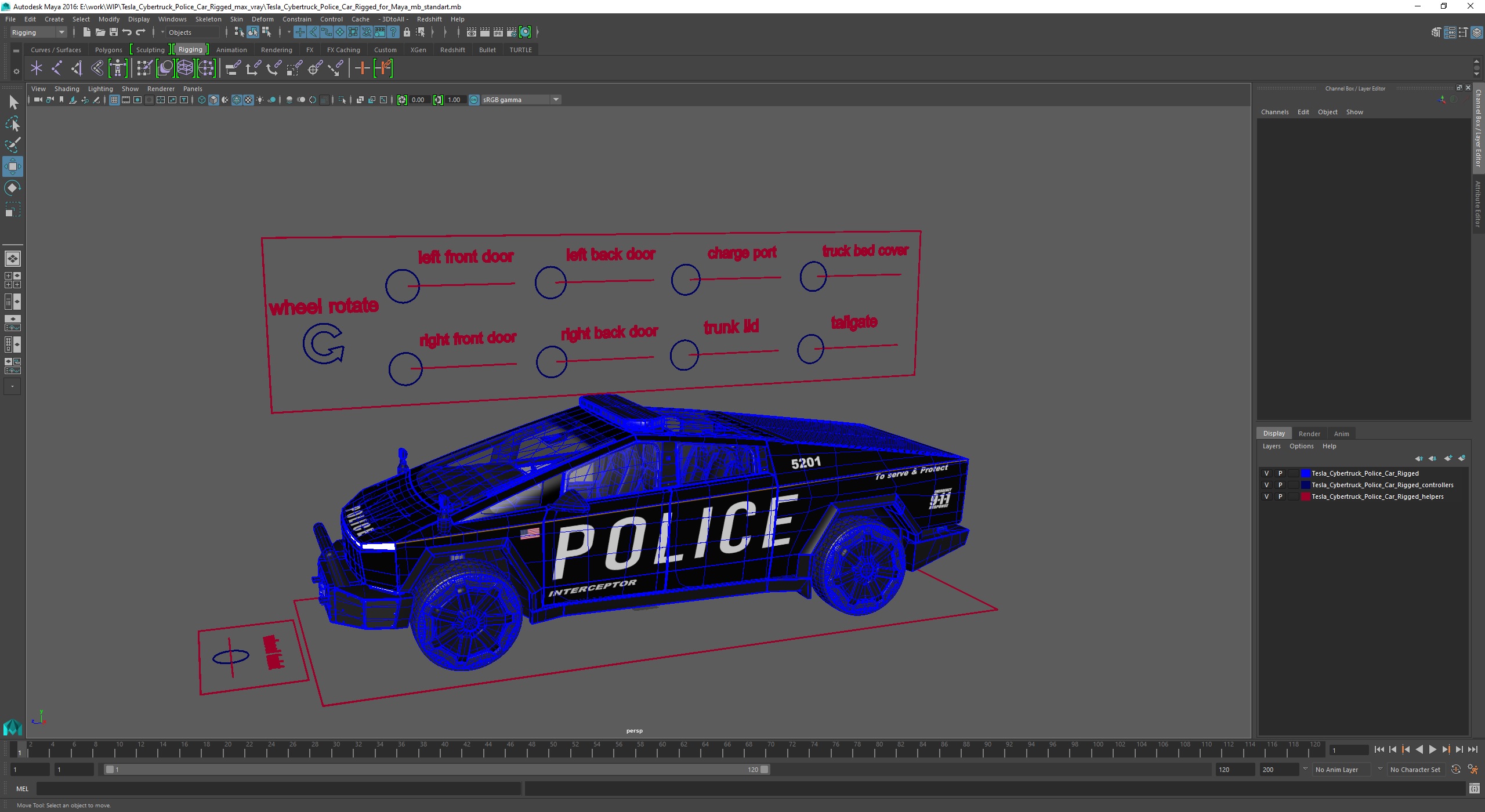 3D Tesla Cybertruck Police Car Rigged for Maya model
