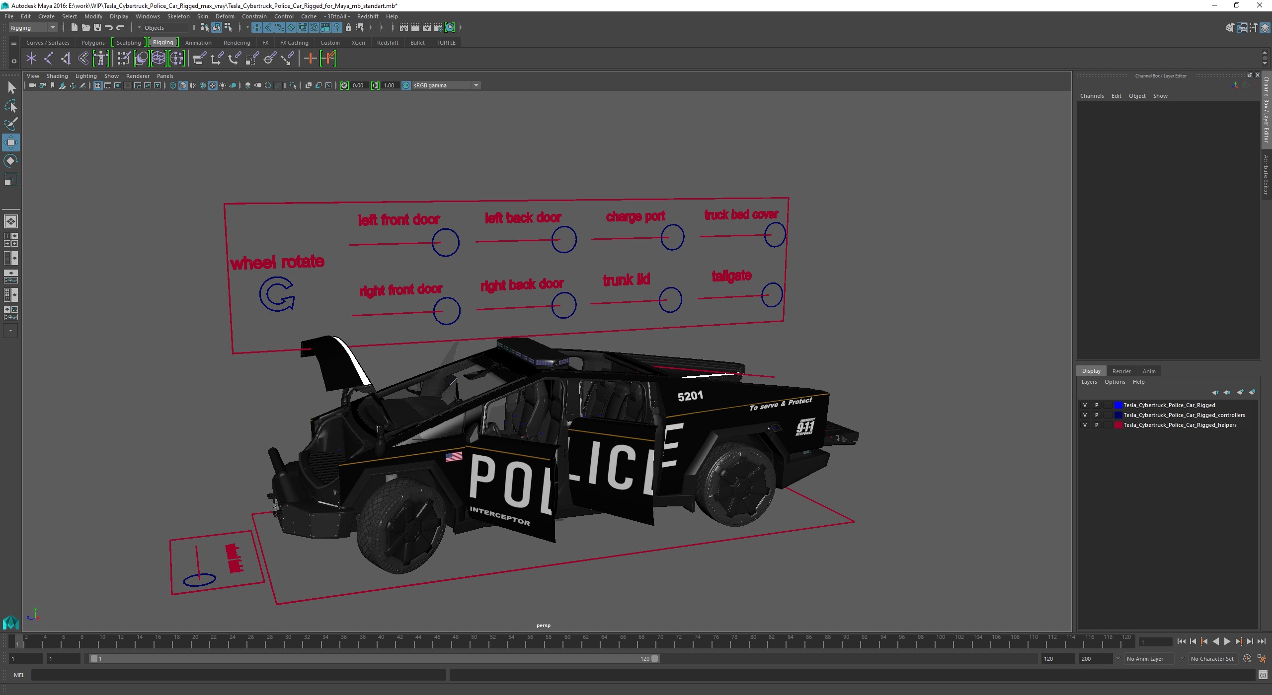 3D Tesla Cybertruck Police Car Rigged for Maya model