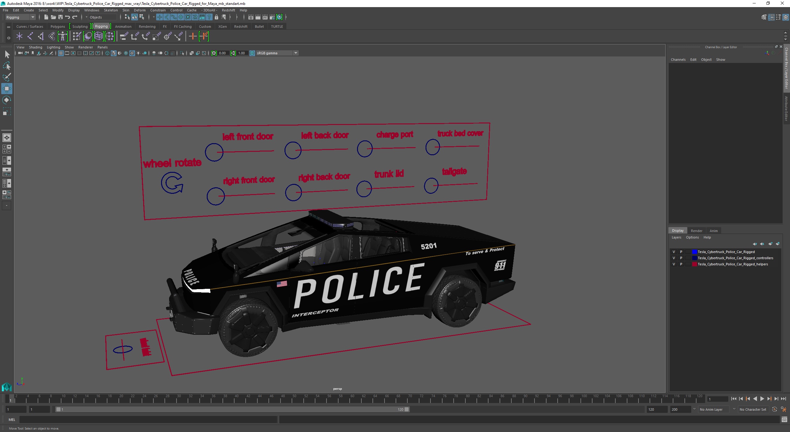3D Tesla Cybertruck Police Car Rigged for Maya model