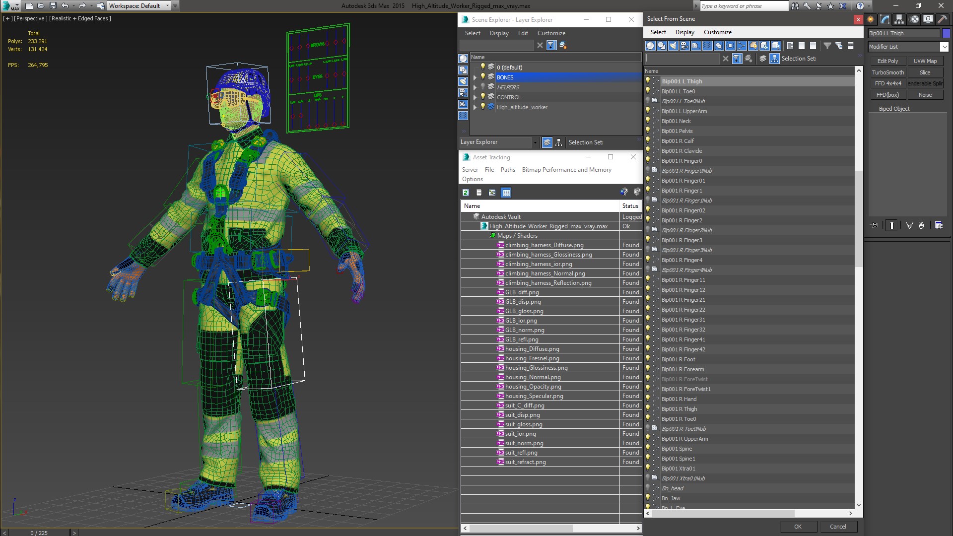 3D High Altitude Worker Rigged for Maya
