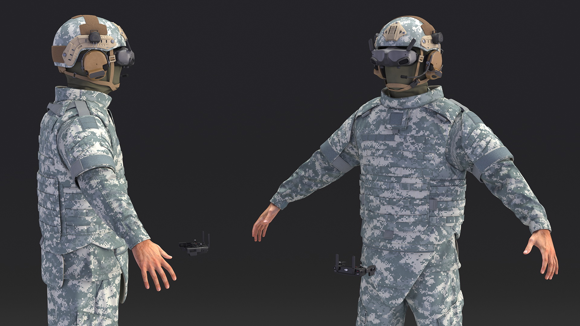 3D FPV Drone Military Operator in Digital Camouflage Fur model