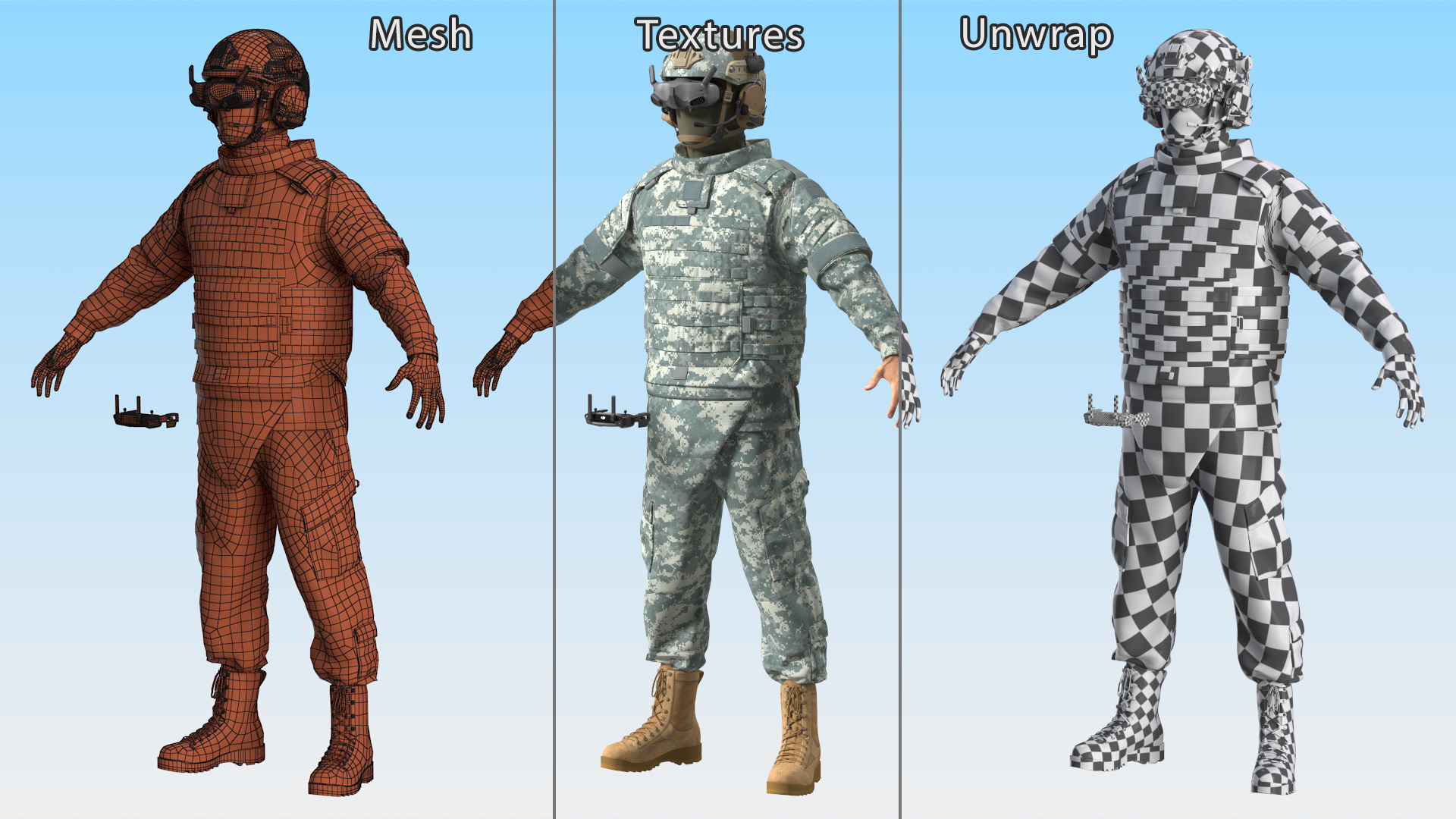 3D FPV Drone Military Operator in Digital Camouflage Fur model