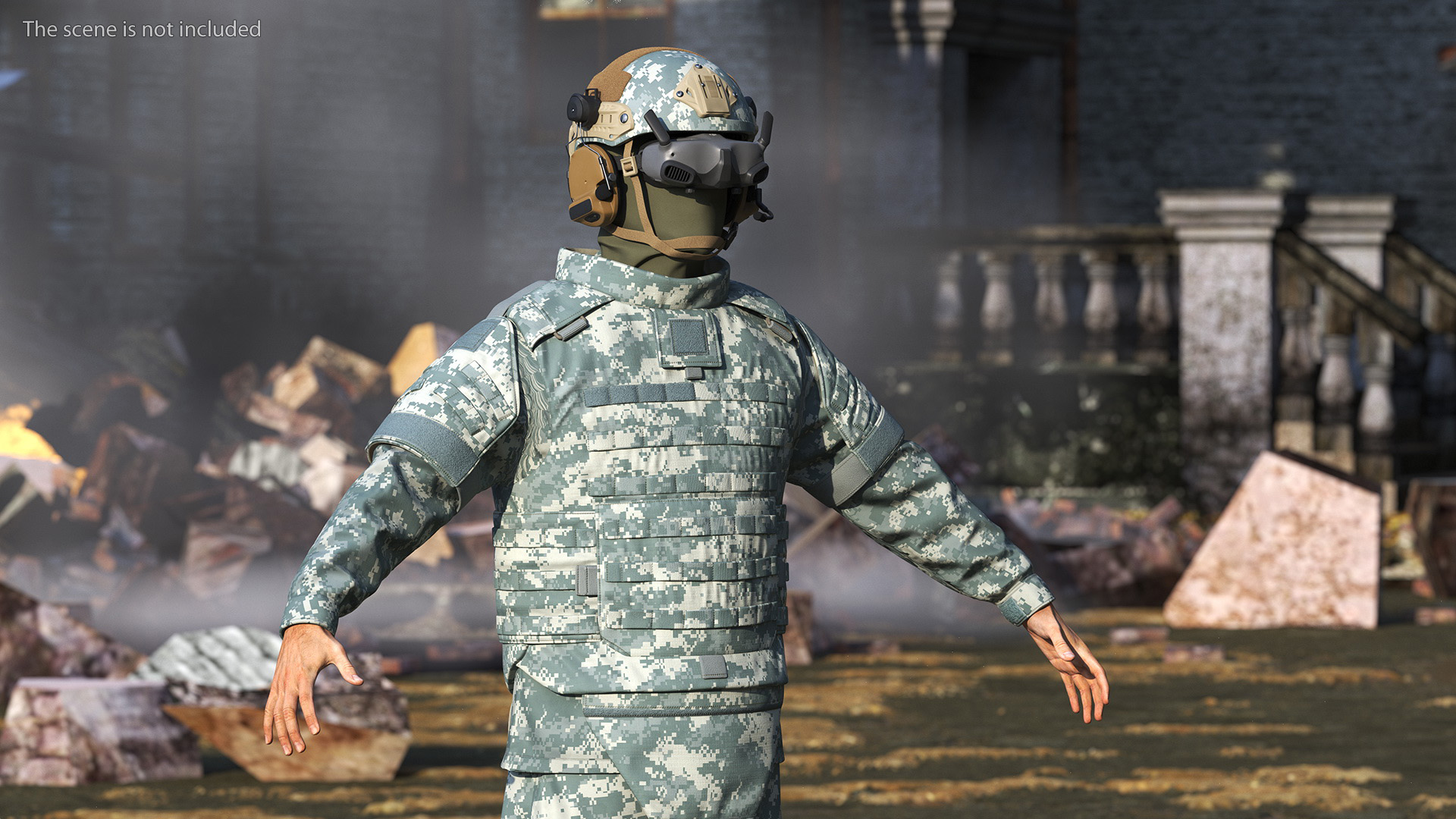 3D FPV Drone Military Operator in Digital Camouflage Fur model