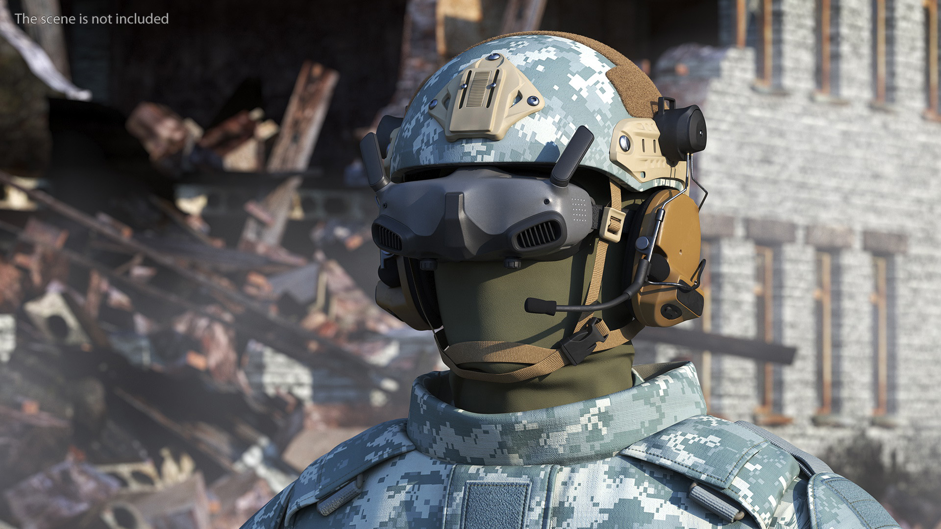 3D FPV Drone Military Operator in Digital Camouflage Fur model