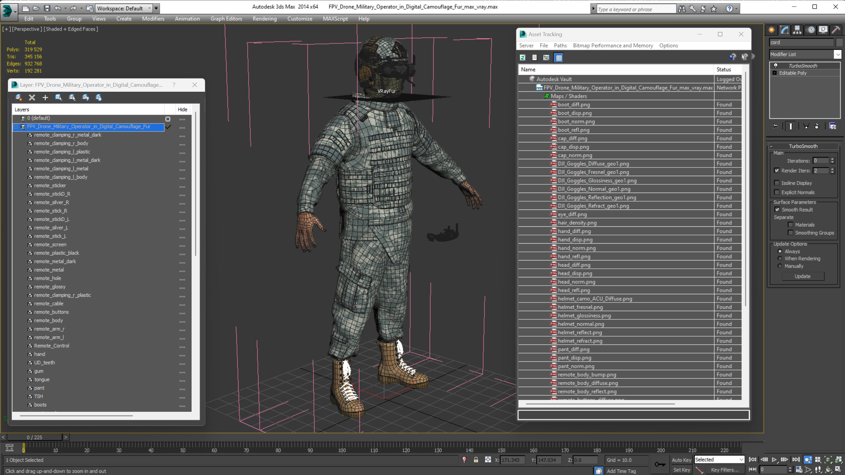 3D FPV Drone Military Operator in Digital Camouflage Fur model