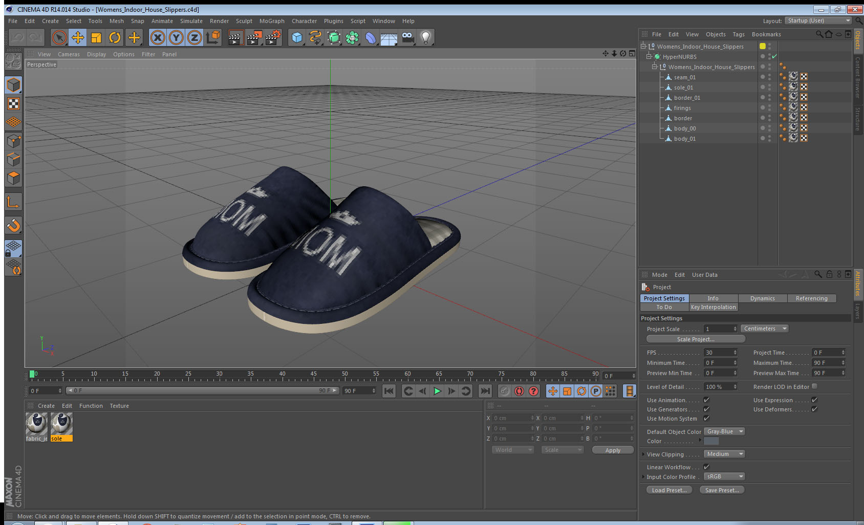 3D Womens Indoor House Slippers model