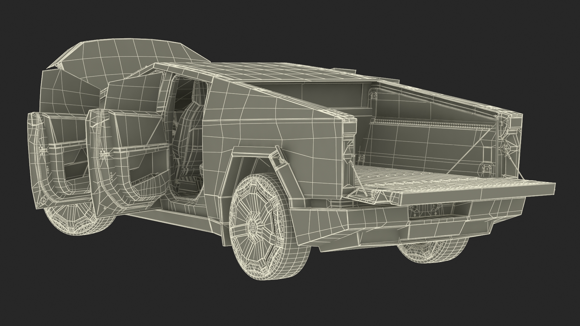 Futuristic Electric Truck Tesla 2024 Silver Lights On Rigged for Maya 3D model