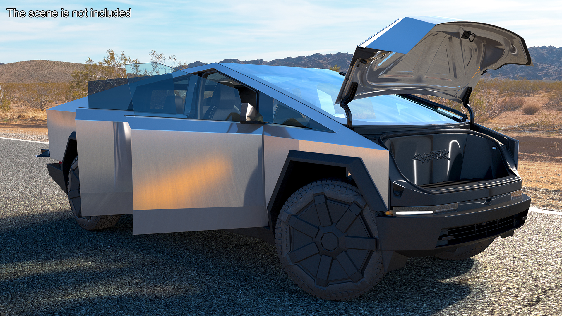 Futuristic Electric Truck Tesla 2024 Silver Lights On Rigged for Maya 3D model