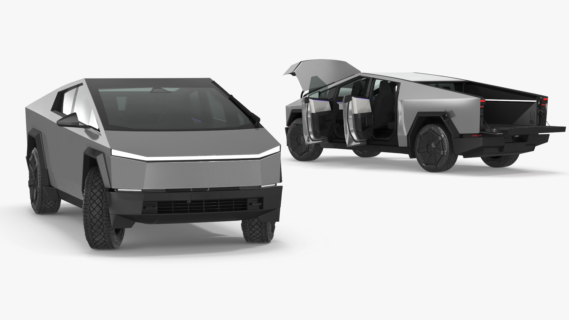 Futuristic Electric Truck Tesla 2024 Silver Lights On Rigged for Maya 3D model