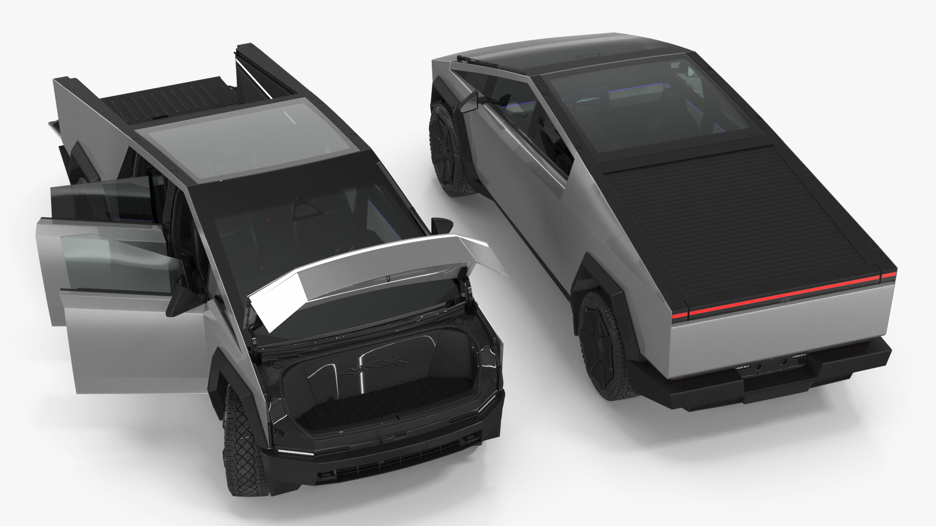 Futuristic Electric Truck Tesla 2024 Silver Lights On Rigged for Maya 3D model