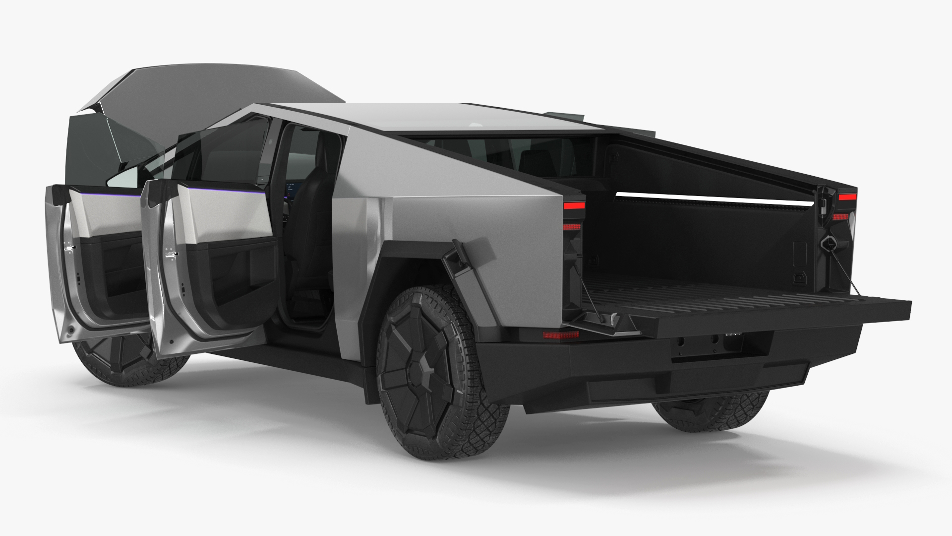 Futuristic Electric Truck Tesla 2024 Silver Lights On Rigged for Maya 3D model