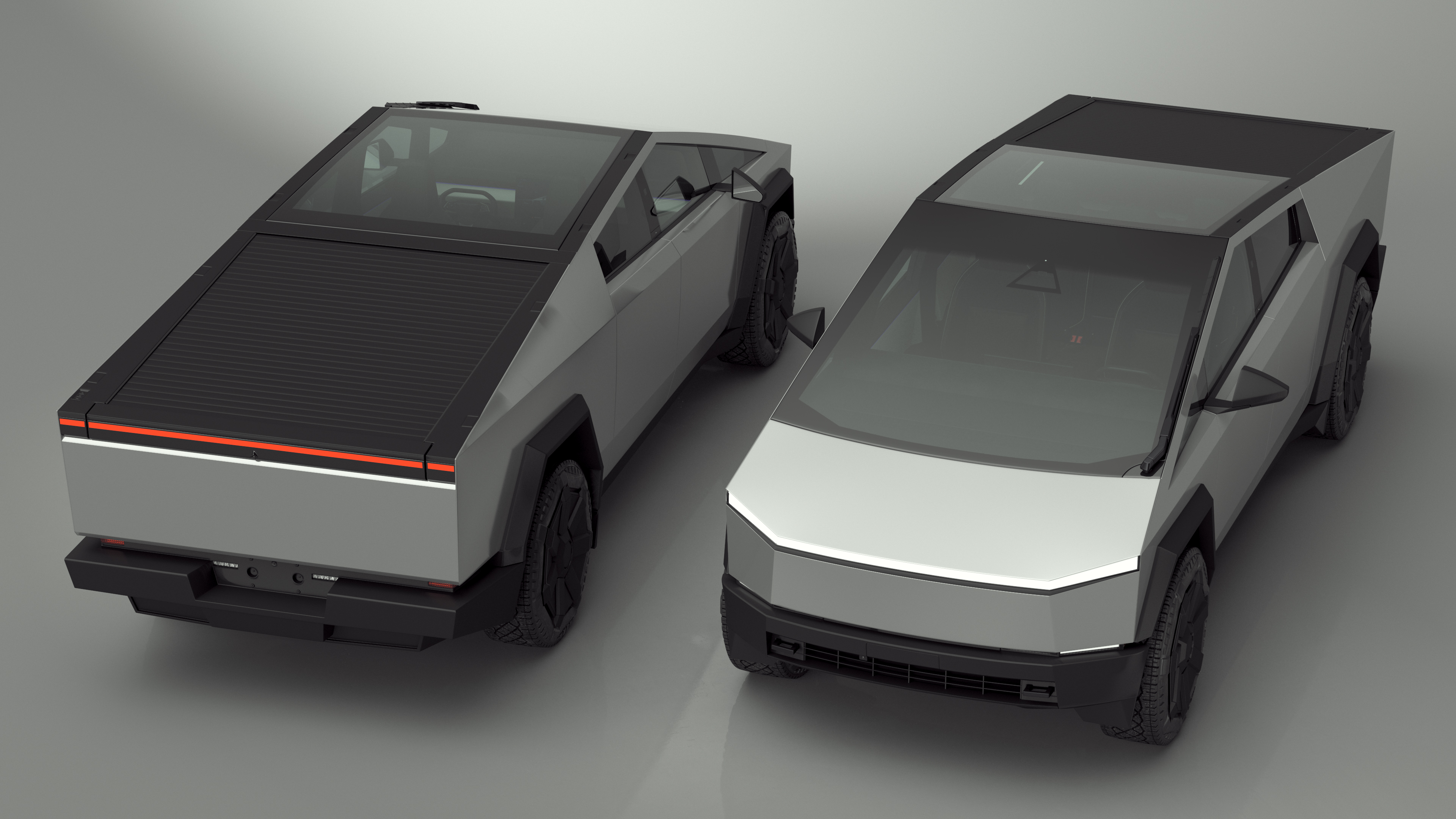 Futuristic Electric Truck Tesla 2024 Silver Lights On Rigged for Maya 3D model