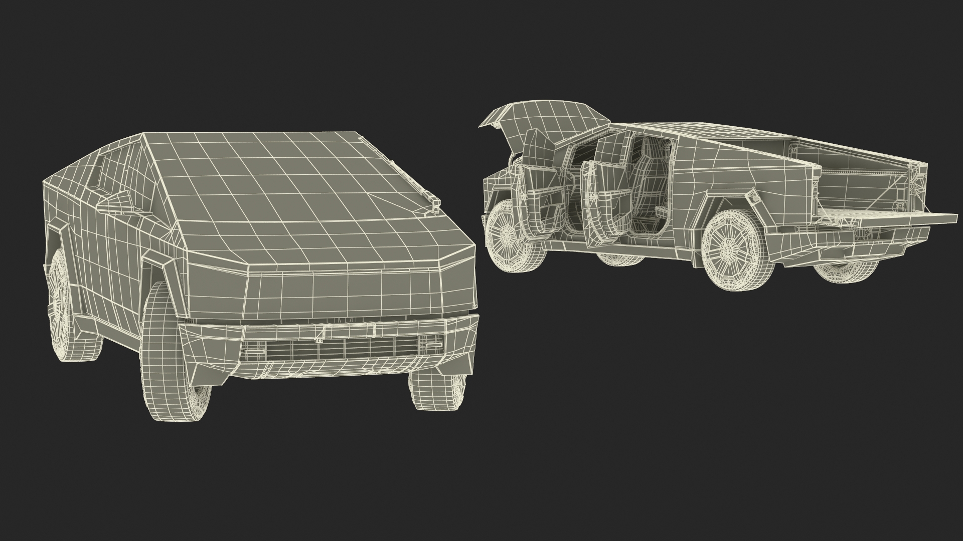 Futuristic Electric Truck Tesla 2024 Silver Lights On Rigged for Maya 3D model