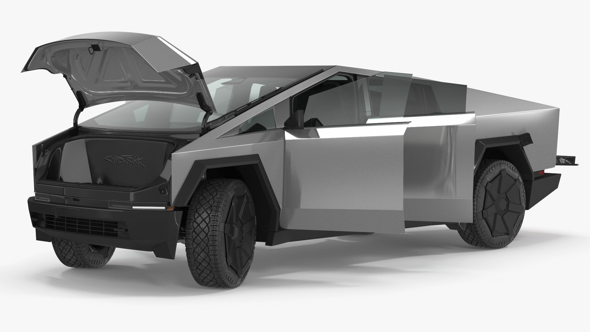 Futuristic Electric Truck Tesla 2024 Silver Lights On Rigged for Maya 3D model