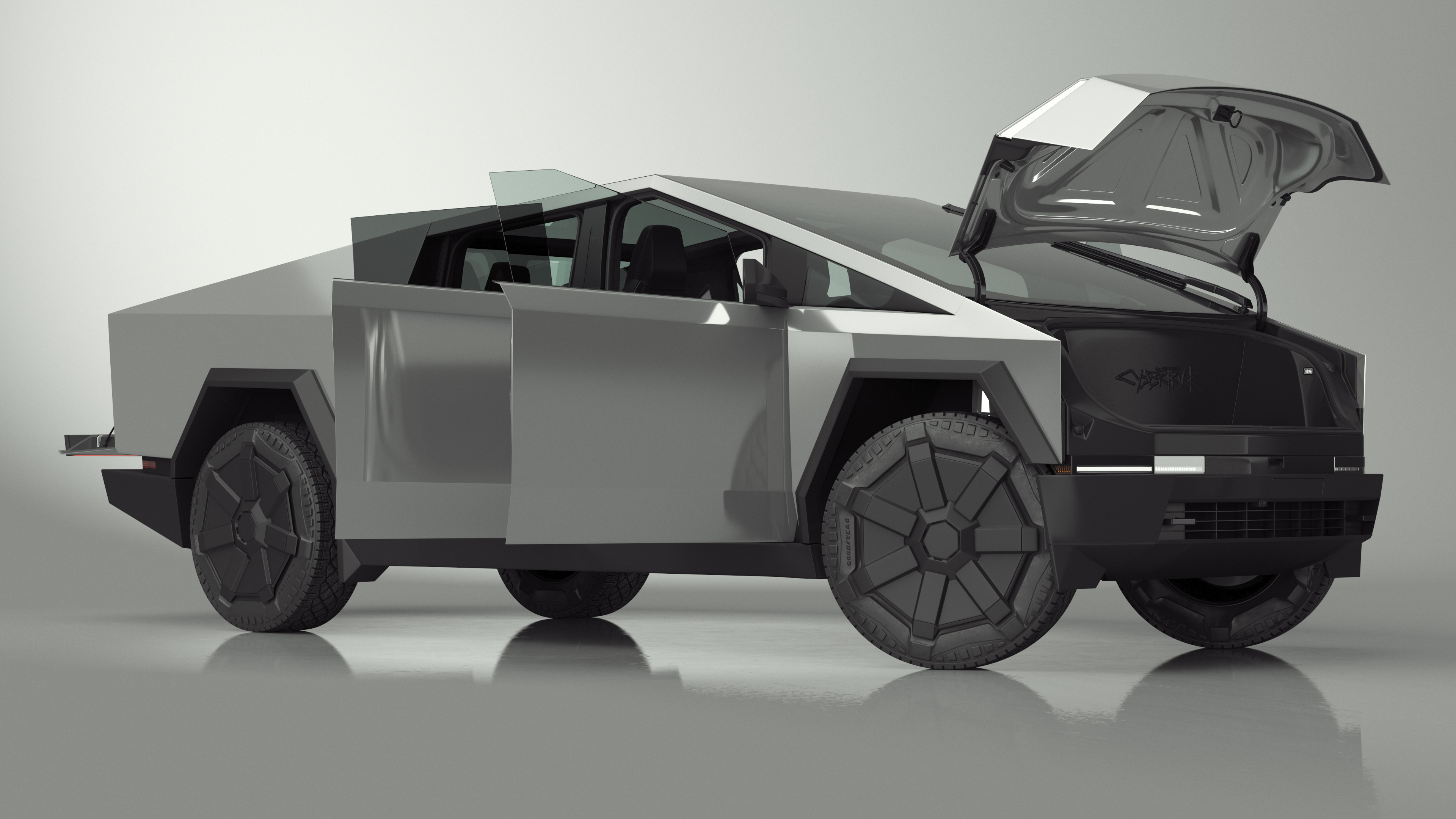 Futuristic Electric Truck Tesla 2024 Silver Lights On Rigged for Maya 3D model